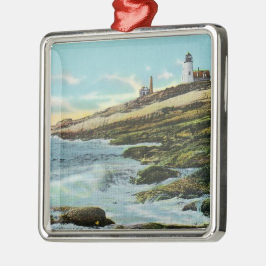 Uitzicht van de vuurtoren van Pemaquid Metalen Ornament (Links)