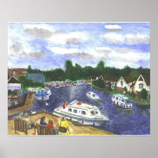 Uitzicht van de Wroxham Bridge Norfolk Broads Poster