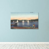 Uitzicht van Dock, meer en zeilboten Canvas Afdruk (Insitu (Houten vloer))