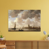 Uitzicht van Dordrecht stroomafwaarts van de Grote Canvas Afdruk (Insitu (Woonkamer))