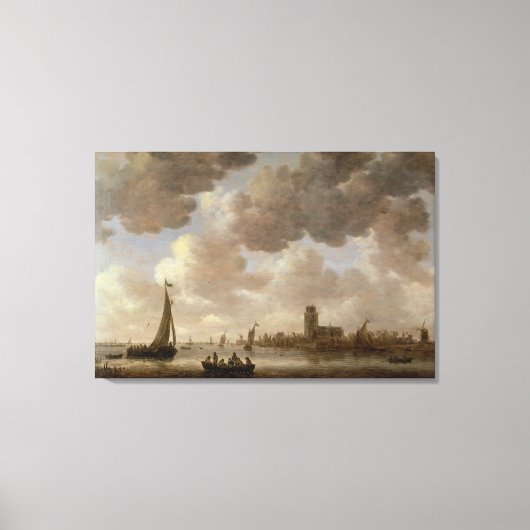 Uitzicht van Dordrecht stroomafwaarts van de Grote Canvas Afdruk (Voorkant)