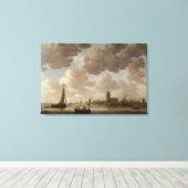 Uitzicht van Dordrecht stroomafwaarts van de Grote Canvas Afdruk (Insitu (Houten vloer))