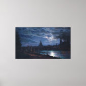 Uitzicht van Dresden door Moonlight, Johan C Dahl  Canvas Afdruk (Voorkant)