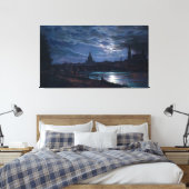 Uitzicht van Dresden door Moonlight, Johan C Dahl  Canvas Afdruk (Insitu (Slaapkamer))