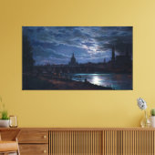 Uitzicht van Dresden door Moonlight, Johan C Dahl  Canvas Afdruk (Insitu (Woonkamer))