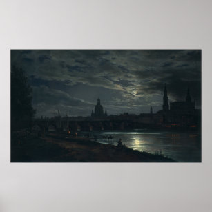 Uitzicht van Dresden door Moonlight Poster