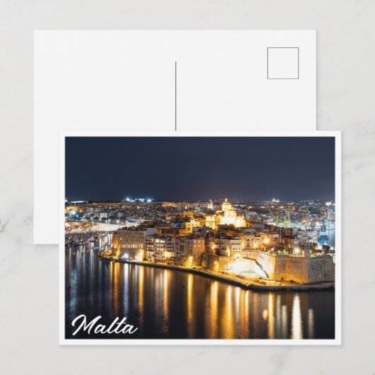Uitzicht van drie steden op Malta 's nachts Briefkaart (Voorkant / Achterkant)