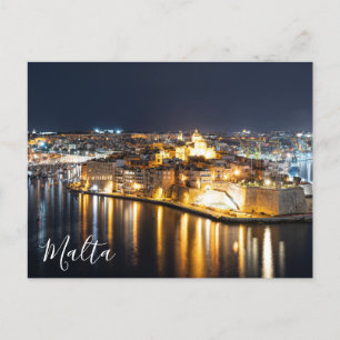 Uitzicht van drie steden op Malta 's nachts Briefkaart