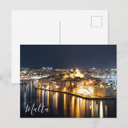 Uitzicht van drie steden op Malta 's nachts Briefkaart (Voorkant / Achterkant)