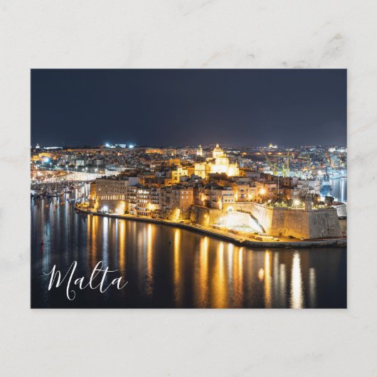 Uitzicht van drie steden op Malta 's nachts Briefkaart (Voorkant)