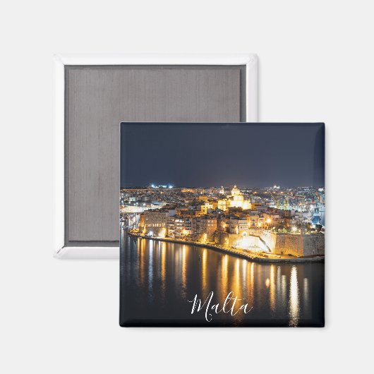 Uitzicht van Drie steden op Malta 's nachts Magnet (Voorkant / Achterkant)