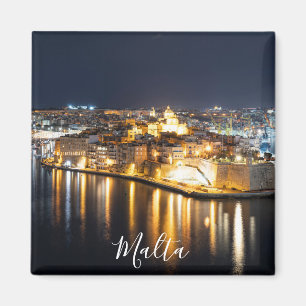 Uitzicht van Drie steden op Malta 's nachts Magnet