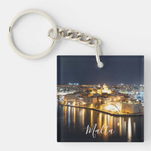 Uitzicht van drie steden op Malta 's nachts Sleutelhanger
