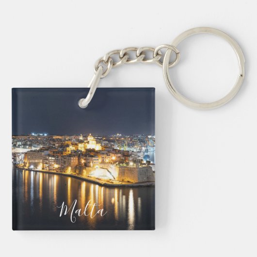 Uitzicht van drie steden op Malta 's nachts Sleutelhanger (Achterkant)