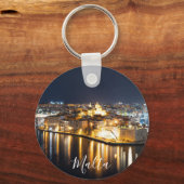 Uitzicht van drie steden op Malta 's nachts Sleutelhanger (Achterkant)