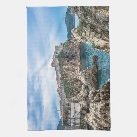 Uitzicht van Dubrovnik uit zee Theedoek (Verticaal)