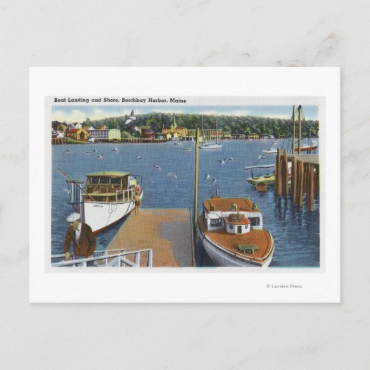 Uitzicht van een aanvoer van een boot en de kust briefkaart (Voorkant)