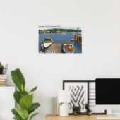 Uitzicht van een aanvoer van een boot en de kust poster (Thuiskantoor)