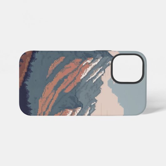 uitzicht van een berg met pixels iPhone hoesje (Achterkant horizontaal)