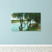 Uitzicht van een Boat aan land op de Russische riv Canvas Afdruk (Insitu (Houten vloer))