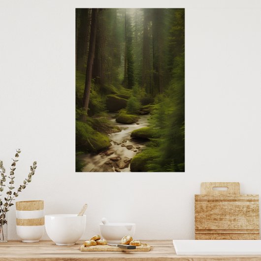 Uitzicht van een bosstroom poster (Keuken)