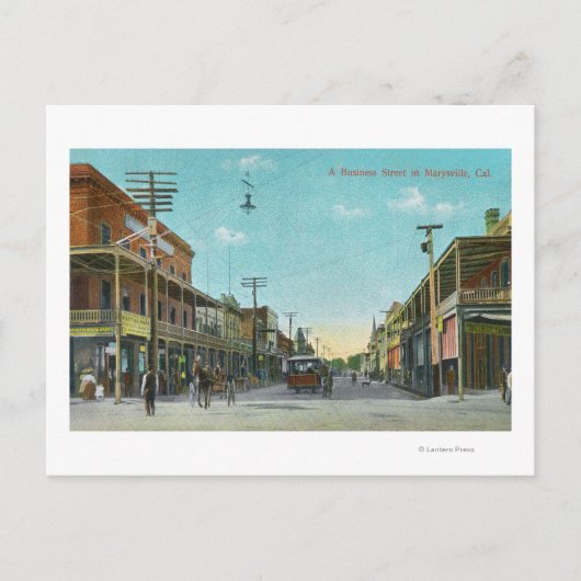 Uitzicht van een Business Street Marysville, CA Briefkaart (Voorkant)