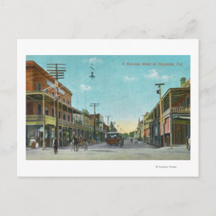 Uitzicht van een Business Street Marysville, CA Briefkaart