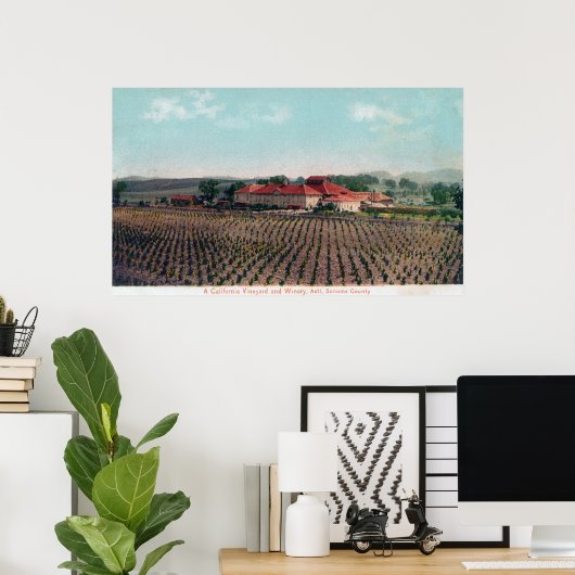 Uitzicht van een Californische wijnbouw en wijnbou Poster (Thuiskantoor)