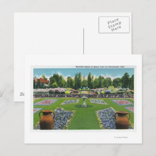 Uitzicht van een Chautauqua Lake Estate Gardens Briefkaart (Voorkant / Achterkant)