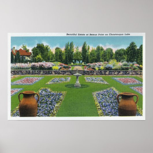Uitzicht van een Chautauqua Lake Estate Gardens Poster (Voorkant)