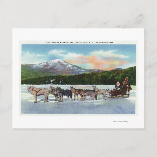 Uitzicht van een Dogsled Team op Mirror Lake Briefkaart (Voorkant)