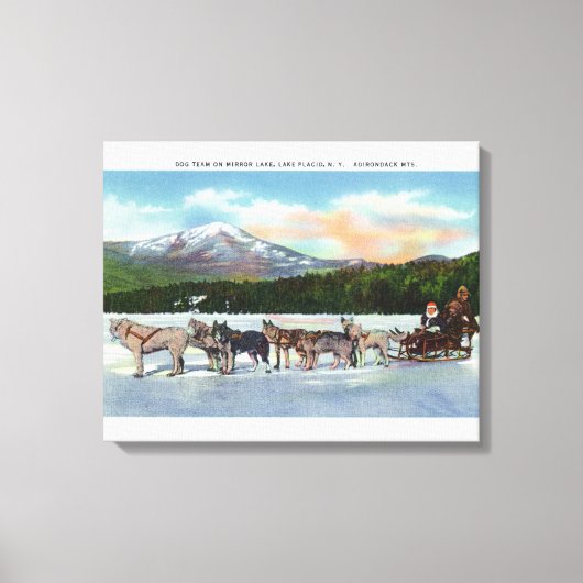 Uitzicht van een Dogsled Team op Mirror Lake Canvas Afdruk (Voorkant)