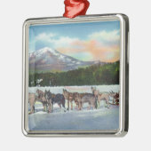 Uitzicht van een Dogsled Team op Mirror Lake Metalen Ornament (Links)