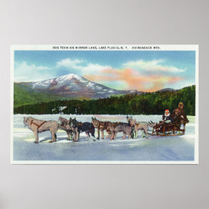 Uitzicht van een Dogsled Team op Mirror Lake Poster