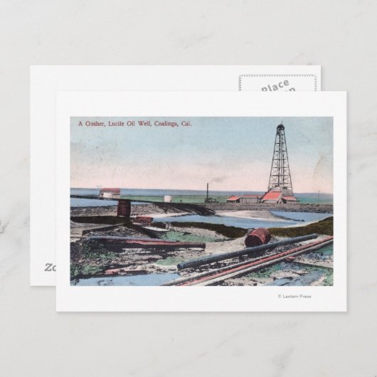 Uitzicht van een Gusher bij Lucile Oil Well Briefkaart (Voorkant / Achterkant)