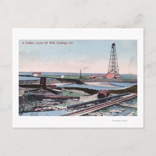 Uitzicht van een Gusher bij Lucile Oil Well Briefkaart (Voorkant)