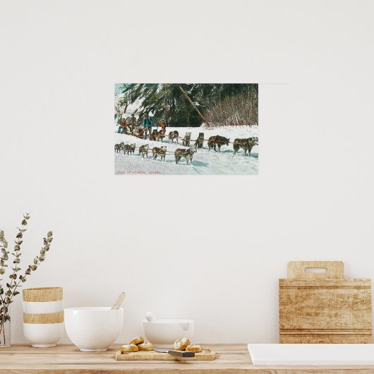 Uitzicht van een Husky Dog-Sled Team Poster (Keuken)