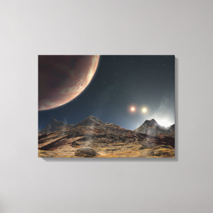 Uitzicht van een hypothetische maan in een baan om canvas afdruk