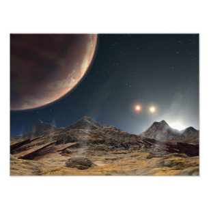 Uitzicht van een hypothetische maan in een baan om foto afdruk