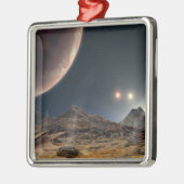 Uitzicht van een hypothetische maan in een baan om metalen ornament (Links)