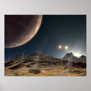 Uitzicht van een hypothetische maan in een baan om poster