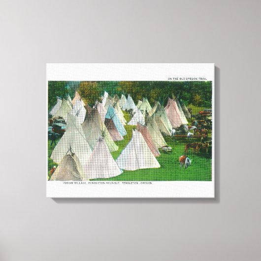 Uitzicht van een Indiaas dorp en Pendleton Canvas Afdruk (Voorkant)