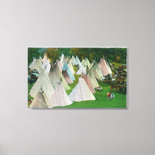 Uitzicht van een Indiaas dorp en Pendleton Canvas Afdruk (Voorkant)