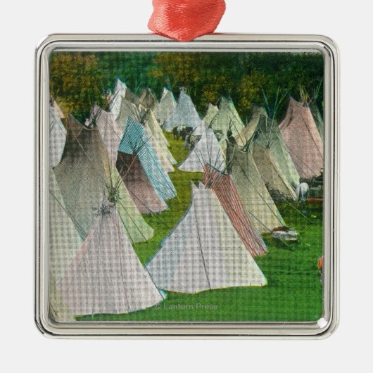 Uitzicht van een Indiaas dorp en Pendleton Metalen Ornament (Voorkant)