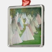 Uitzicht van een Indiaas dorp en Pendleton Metalen Ornament (Links)