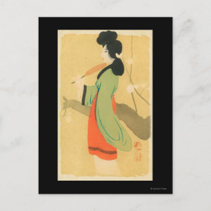 Uitzicht van een Japanse vrouw in Parijs, Frankrij Briefkaart