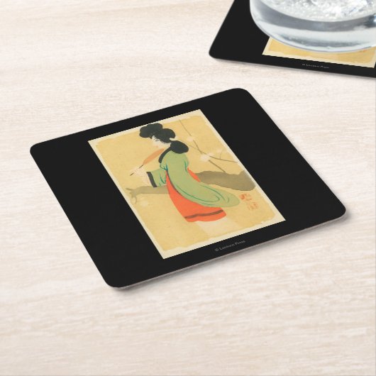 Uitzicht van een Japanse vrouw in Parijs, Frankrij Kartonnen Onderzetters (Schuin)