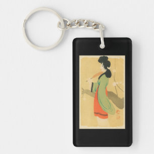 Uitzicht van een Japanse vrouw in Parijs, Frankrij Sleutelhanger
