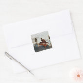 Uitzicht van een kamer met een grote piano vierkante sticker (Envelop)