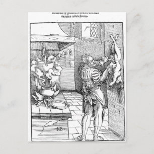 Uitzicht van een keuken uit de zestiende eeuw met  briefkaart